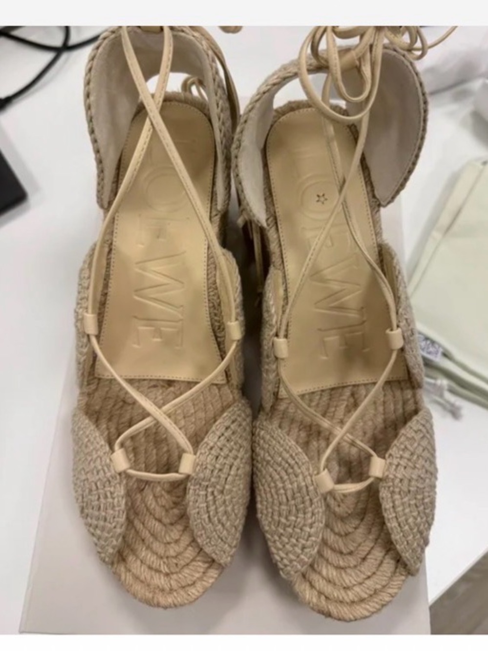 Loewe Natural Woven Lace-Up Espadrille Sandals